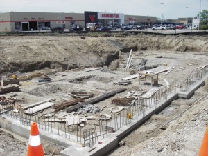 Concrete poured:  Some footings and the base for t